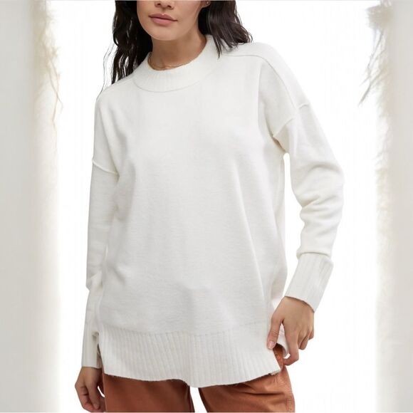 Free People Phoebe White Knit Pullover Tunic Slit Oversized Sweater S NEW $168 - Picture 1 of 11